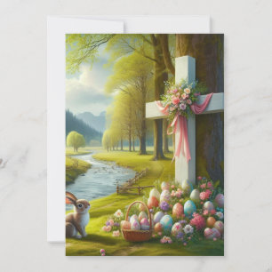 Cartão De Festividades Cruz de Páscoa com coelho & ovos