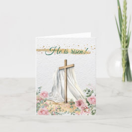 Cartão De Festividades Cruz de Páscoa Cristã Aquarela Rosas Eucalipto