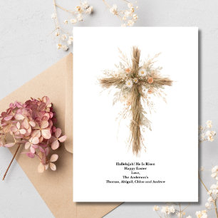 Cartão De Festividades Cruz de Páscoa personalizada com aquarela floral