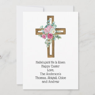 Cartão De Festividades Cruz de Páscoa Rosa Floral Religiosa Cristã