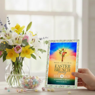 Cartão De Festividades Cruz Floral Brunch de Páscoa – Espiritual ao Nasce