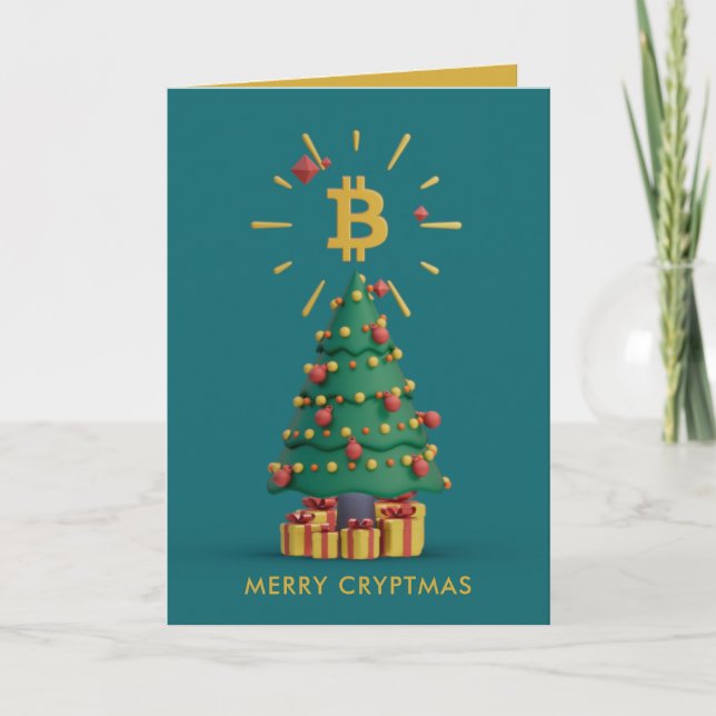 Cartão De Festividades Cryptmas Cryptocurrency de Feliz Bitmoeda Natal (Frente)