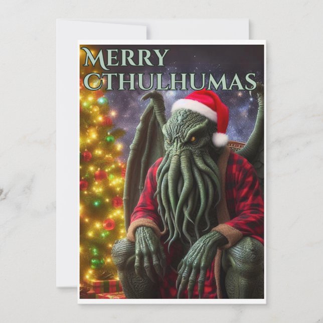 Cartão De Festividades Cthulhu Feliz de natal de Creepmas Cthulhumas (Frente)