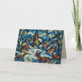 Cartão De Festividades Cubist Expressionist Winter Village Greeting Card