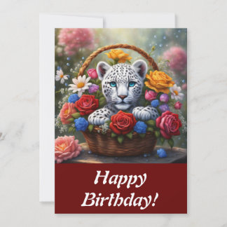 Cartão De Festividades Cubo-leopardo num cesto de flores