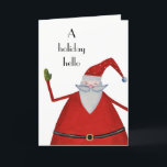 Cartão De Festividades Cumprimento alegre do Natal do divertimento do<br><div class="desc">Nosso papai noel alegre dá uma onda robusta do olá! aos amigos e à família em sua lista de endereços do cartão do Natal. É vestido em seu terno vermelho tradicional do papai noel com guarnição branca da pele e os mitenes verdes de coordenação do Natal. Adicione um toque pessoal...</div>