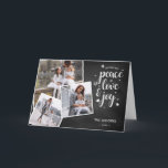Cartão De Festividades Cumprimento da colagem da foto do feriado da<br><div class="desc">Comemore a estação com este cartão de cartões de natal moderno e à moda do design de JMR. O cartão caracteriza o amor brincalhão e a alegria paz" da tipografia do roteiro da "que cobrem um quadro com sua colagem favorita da foto. A parte traseira do cartão que você pode...</div>