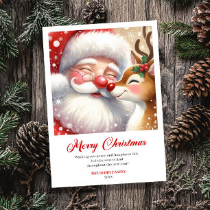 Cartão De Festividades Cumprimento de Natal do Papai Noel e de Rudolph co