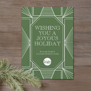 Cartão De Festividades Cumprimento de Natal Empresarial Art Deco Verde Sa