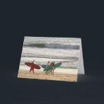 Cartão De Festividades Cumprimento dentro do papai noel e das meninas do<br><div class="desc">Papai noel e suas meninas do surfista</div>