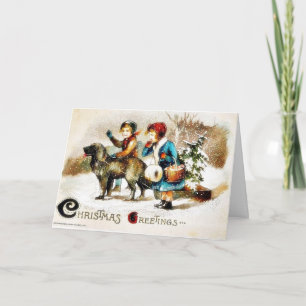 Cartão De Festividades Cumprimento do Natal com um menino e uma