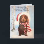 Cartão De Festividades Cumprimento do Natal do cão do Dachshund do papai<br><div class="desc">Cão adorável do Dachshund no chapéu do papai noel no modelo dobrado do cartão de Natal. O texto está pronto para que você personalize. Reprodução da arte original por SpiceTree.</div>