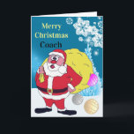 Cartão De Festividades Cumprimento engraçado do Natal do treinador do<br><div class="desc">Cartão do Netball para o Natal,  com design temático do papai noel engraçado. Cartões feitos sob encomenda para jogadores,  treinadores e fãs do netball.</div>