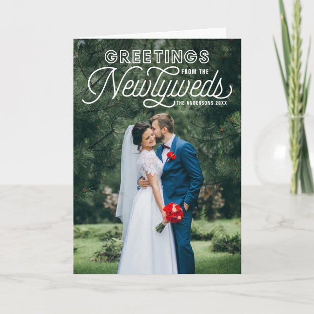 Cartão De Festividades Cumprimentos brancos dos Newlyweds que Wedding o (Frente)