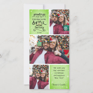 Cartão De Festividades Cumprimentos de Elfo de Foto sELFie 3 Fotos Verde