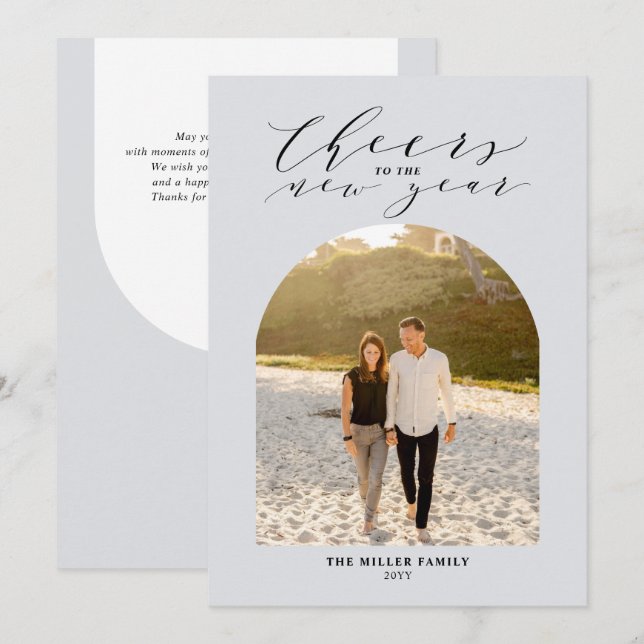 Cartão De Festividades Cumprimentos de foto cinza para o Ano Novo (Frente/Verso)