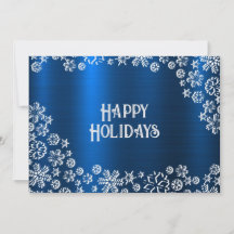 Cumprimentos de Natal Flocos de Neve Brancos Azul