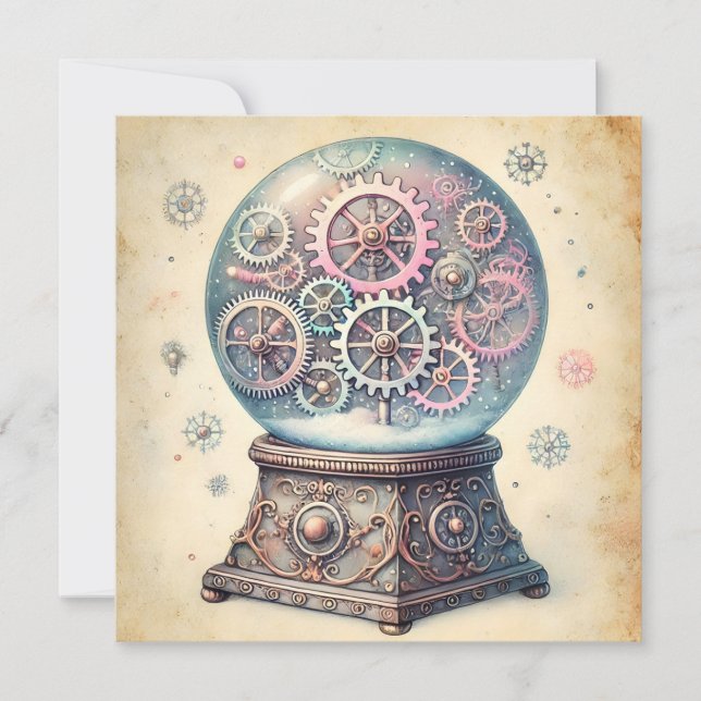 Cartão De Festividades Cumprimentos de Papel de Natal Steampunk Pastel em (Frente)