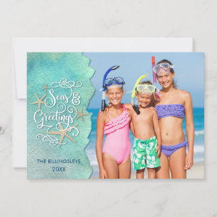 Cartão De Festividades "Cumprimentos de Temporada" Tropical Aquarela Ocea