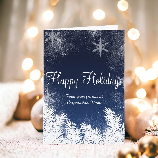 Cartão De Festividades Cumprimentos incorporados do inverno azul elegante (Elegant blue snowflake winter corporate greetings holiday card)
