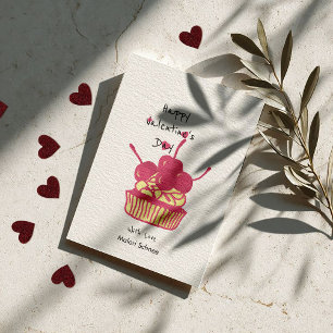 Cartão De Festividades Cupcake de Cereja do Dia dos Namorados – Sobremesa