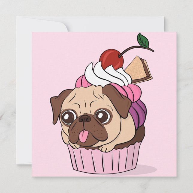 Cartão De Festividades Cupcake Pug (Frente)