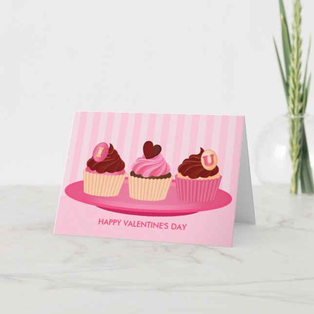 Cartão De Festividades Cupcakes cor-de-rosa (Frente)