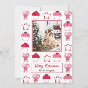 Cartão De Festividades Cupcakes de morango de Natal e Cana-de-Açúcar