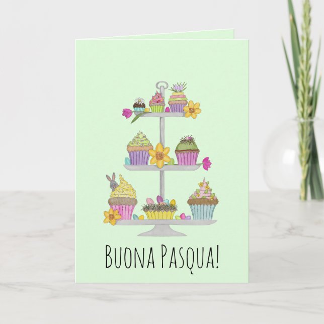 Cartão De Festividades Cupcakes de Páscoa italiana Buona Pasqua (Frente)