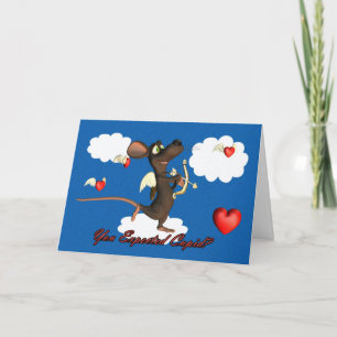 Cartão De Festividades Cupid Mouse with flying hearts