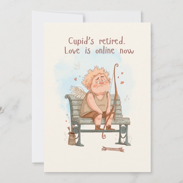 Cartão De Festividades Cupid’s retired. Love is online now (Frente)