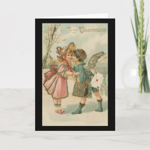 Cartão De Festividades Cupido Boy and Girl in Pink Greeting Card