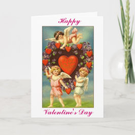 Cartão De Festividades Cupido dos namorados 3 do vintage e corações