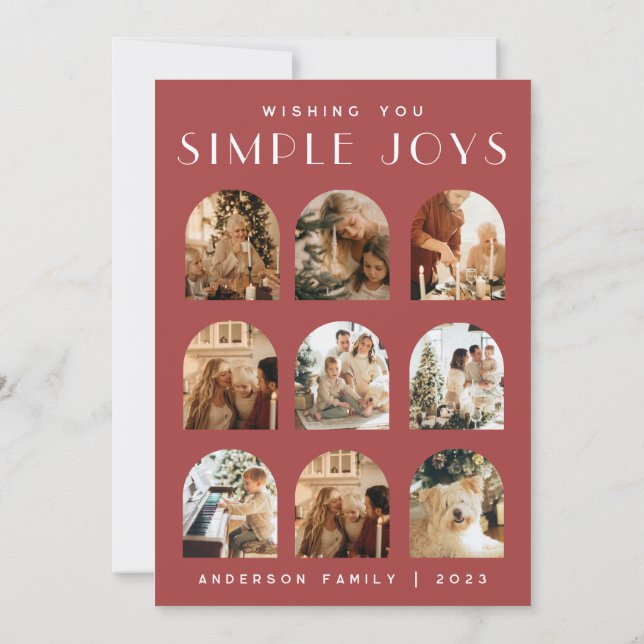 Cartão De Festividades Curva de Arco Elegante Moderna Feliz Foto de Natal (Verso)