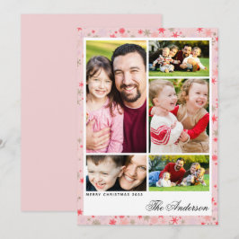 Cartão De Festividades Custom 5-Photo Pink Snowflake Christmas Flat Card