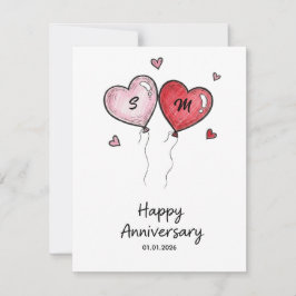 Cartão De Festividades Custom Couple Anniversary Card Watercolor Hearts