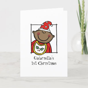 Cartão De Festividades Custom Dark Skin Tone Baby's First Christmas
