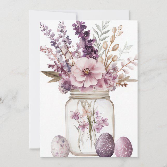 Cartão De Festividades Custom Easter Card with Easter Eggs and Flowers (Frente)