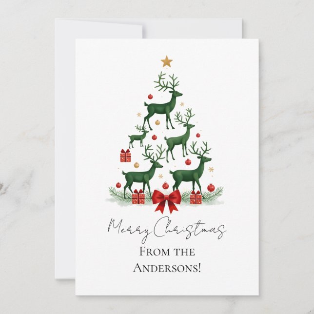 Cartão De Festividades Custom Elegant Reindeer Tree Christmas Card (Frente)