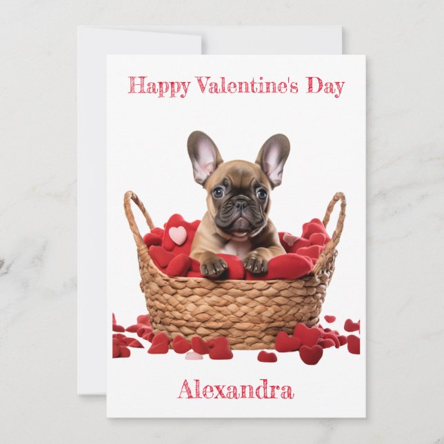 Cartão De Festividades Custom French Bulldog Hearts in Basket Valentine (Frente)