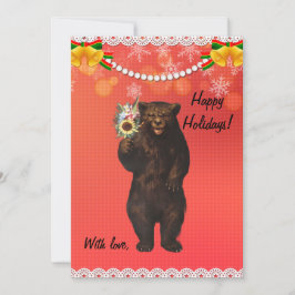 Cartão De Festividades Custom Funny Modern Christmas Bear with flowers