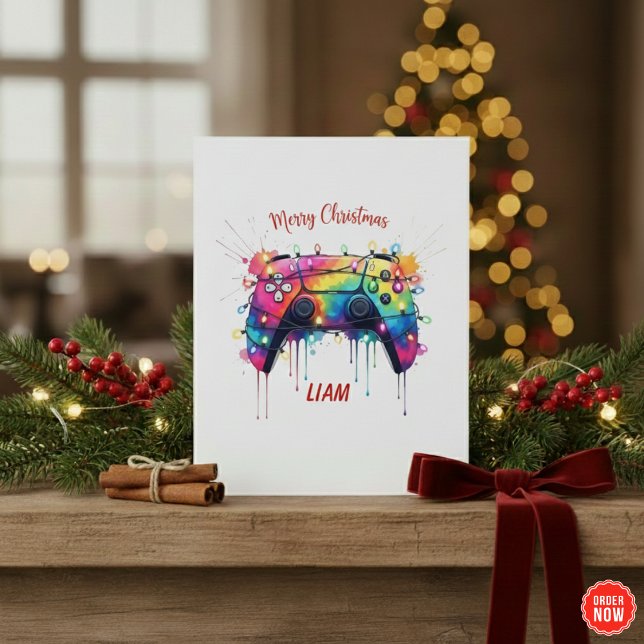 Cartão De Festividades Custom Gamer Christmas Card With Game Controller (Criador carregado)