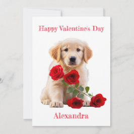 Cartão De Festividades Custom Golden Retriever with Roses Valentine