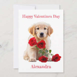 Cartão De Festividades Custom Golden Retriever with Roses Valentine