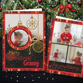 Cartão De Festividades Custom Granny Christmas Photo Card | Red Plaid