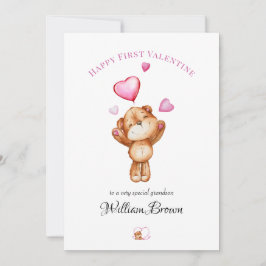 Cartão De Festividades Custom "Happy First Valentine" Teddy Bear Greeting