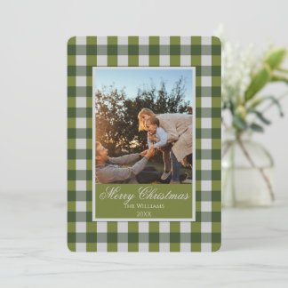 Cartão De Festividades Custom Holiday Photo Card On Green Gingham