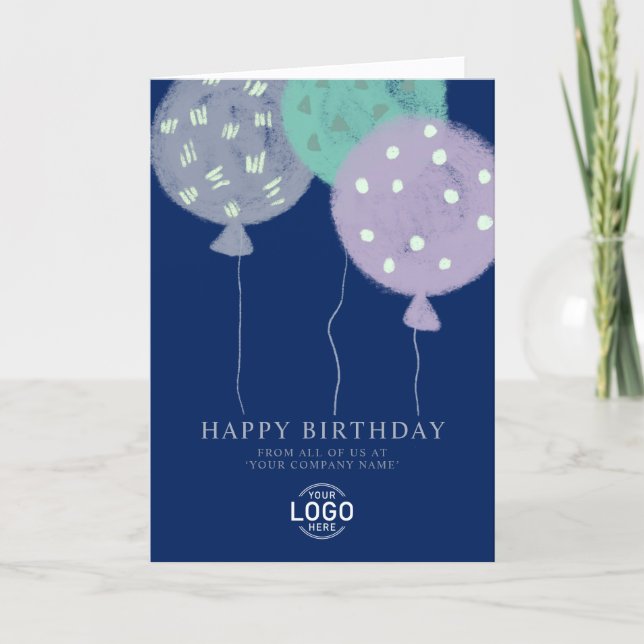 Cartão De Festividades Custom Logo Blue Balloons Business Birthday Card (Frente)