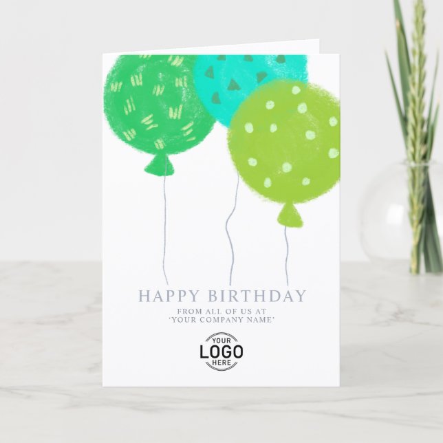 Cartão De Festividades Custom Logo Green Balloons Business Birthday Card (Frente)