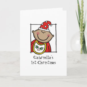 Cartão De Festividades Custom Medium Skin Tone Baby's First Christmas